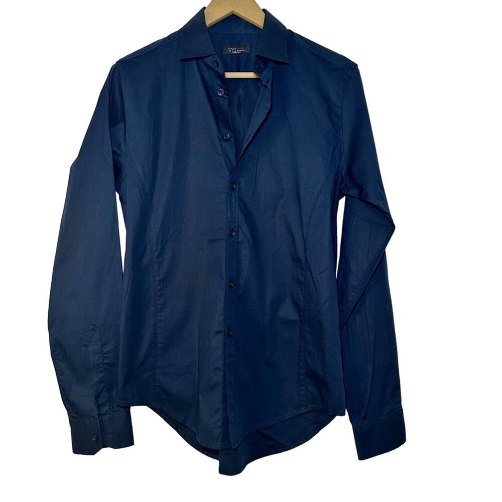 ZARA MAN Long Sleeve Button Down Small Navy Blue
